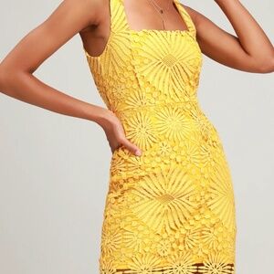 Lulus Small  Yellow Lace Mini Dress